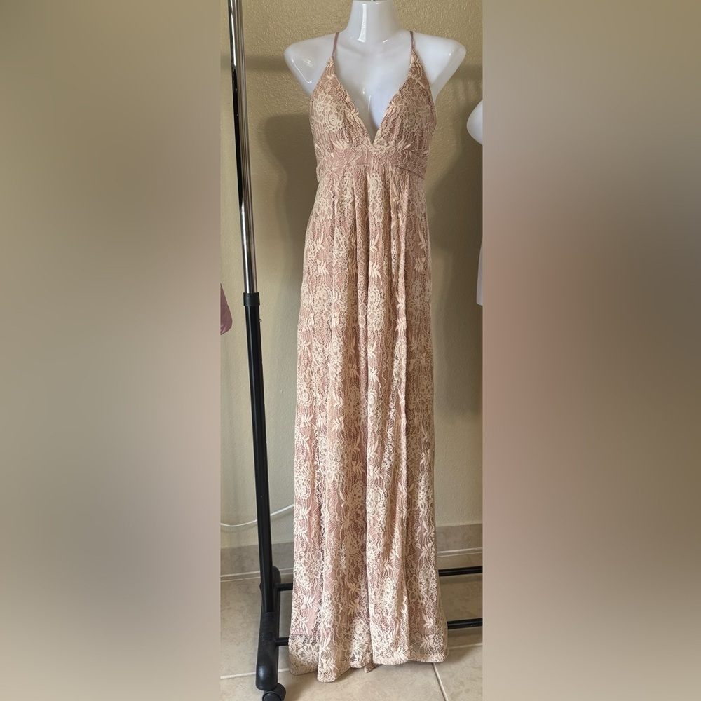 Lulus Stolen Moments Dusty Pink Lace-up Maxi Dress Size XS
